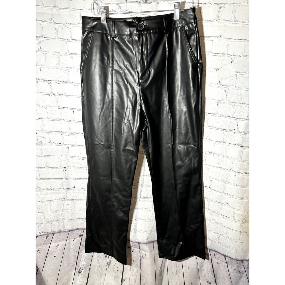 SHEIN Women Black Faux Leather Straight Leg High Rise Pants Size 10 US L